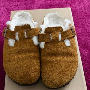 Birkenstock Tan Shearling Slippers